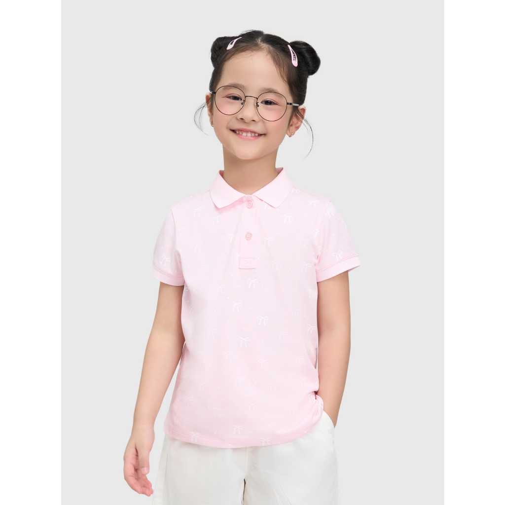 Áo polo bé gái CANIFA cổ bẻ cộc tay in hoạ tiết 1TP25S001