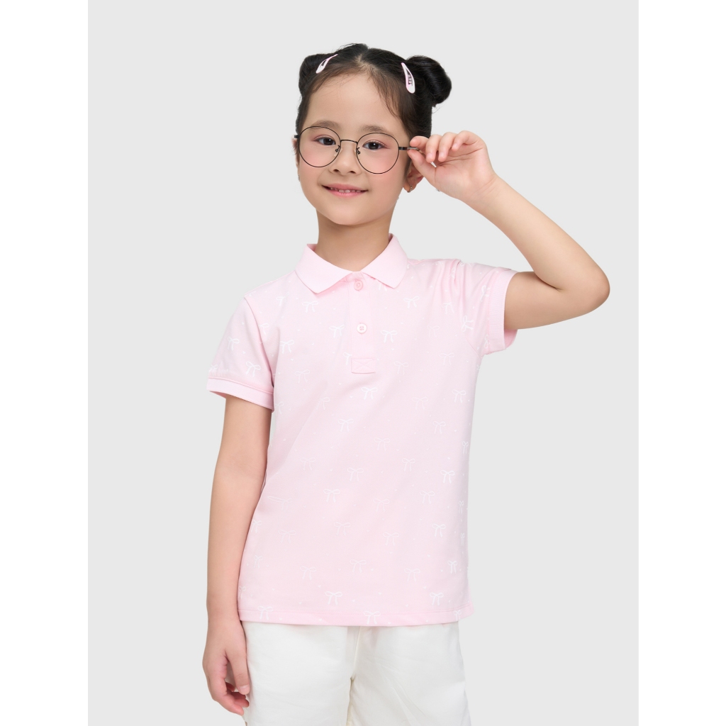 Áo polo bé gái CANIFA cổ bẻ cộc tay in hoạ tiết 1TP25S001