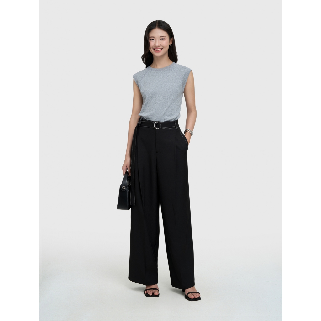 Quần dài nữ CANIFA công sở ống rộng kèm dây đai 6BP25S002