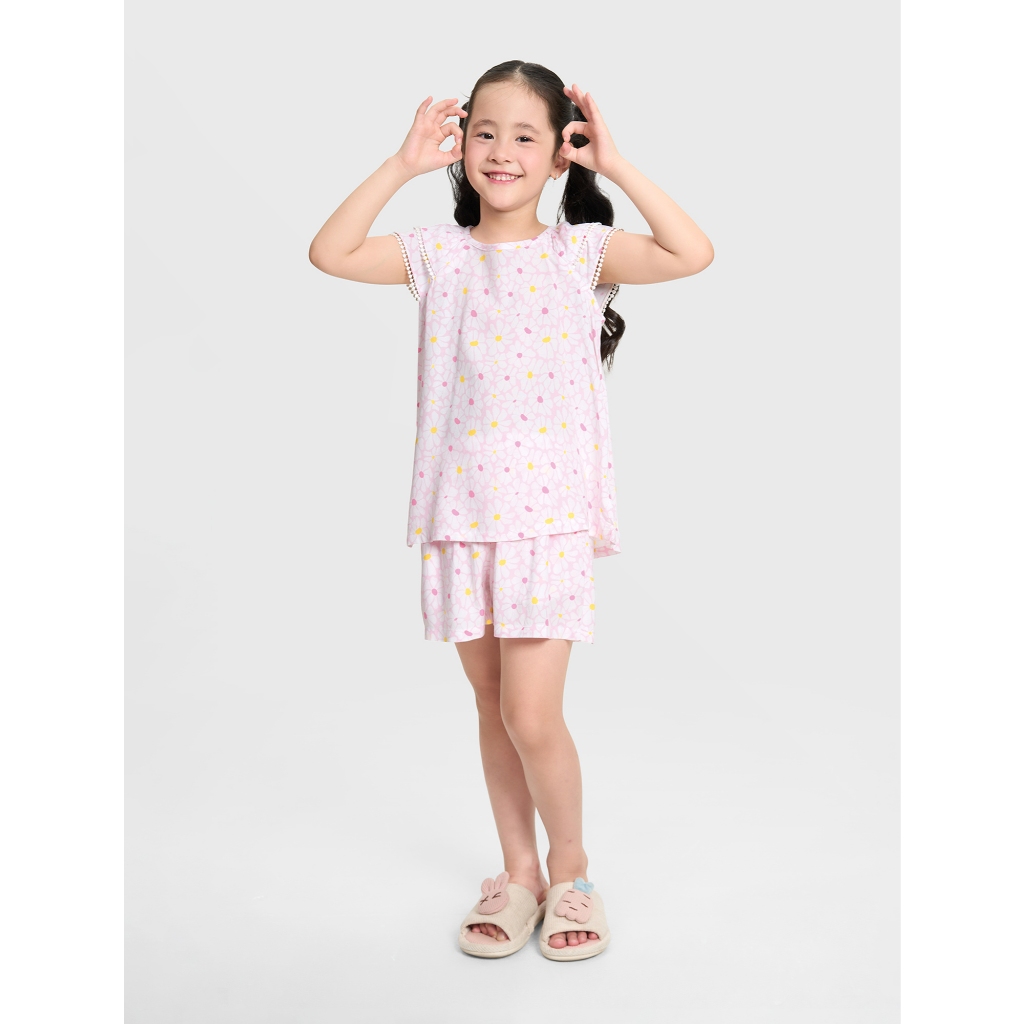 Bộ quần áo bé gái CANIFA chất liệu viscose hoạ tiết 1LS25S006