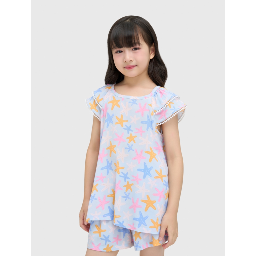 Bộ quần áo bé gái CANIFA chất liệu viscose hoạ tiết 1LS25S006