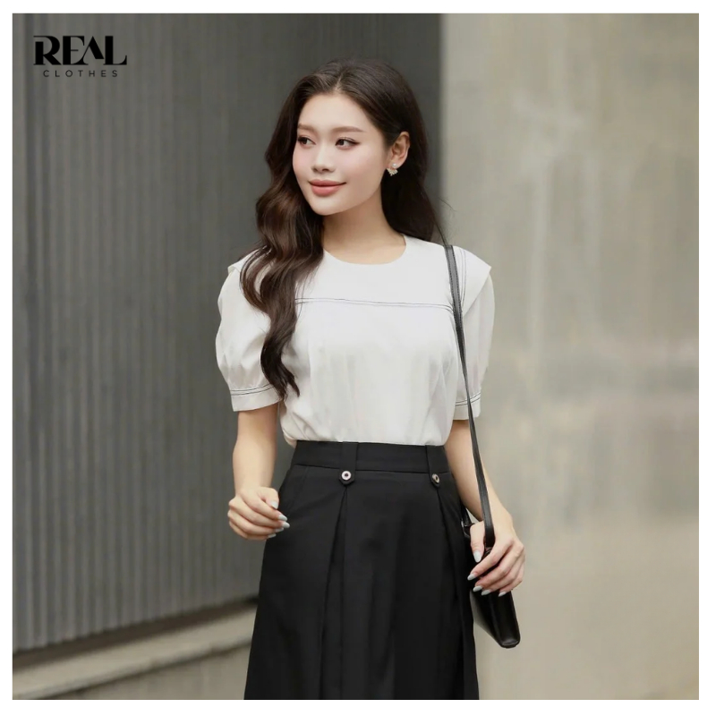 Áo kiểu cổ vuông REAL CLOTHES (tổng hợp màu), vải linen pha lụa ít nhăn