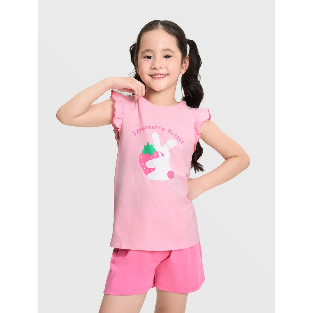 Bộ quần áo bé gái CANIFA áo thun tay bèo in họa tiết quần đùi 1LS25S003
