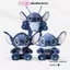 Gấu bông stitch xanh mặc áo khoác yếm bò cute dễ thương, Stitch nhập khẩu lông dài cao cấp mẫu mới, Bobesu