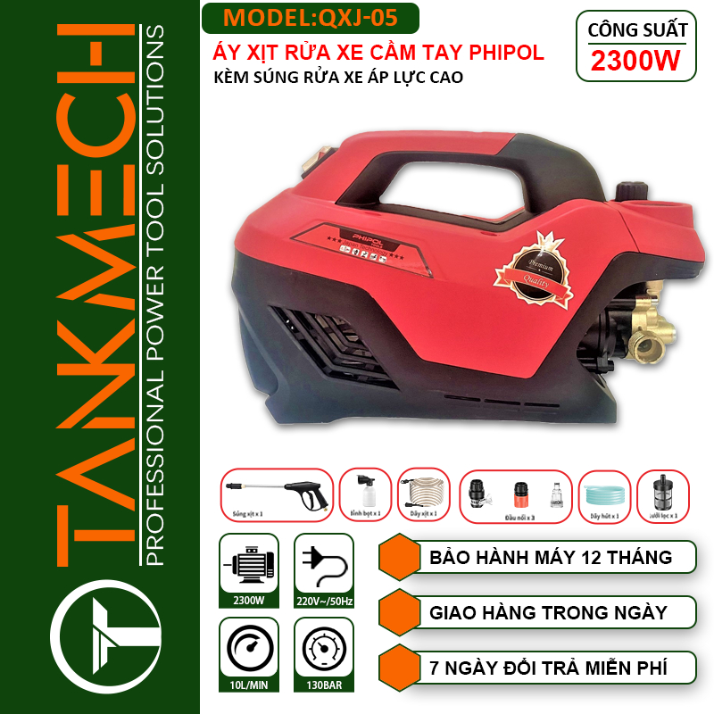 Máy rửa xe mini TANKMECH QXJ-05 2300W Máy xịt rửa xe cao áp Chống giật chính hãng giá rẻ