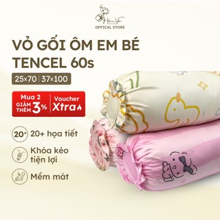 Vỏ áo gối ôm Lụa Tencel Hân Võ 37x100 25x70 họa tiết dễ thương, mát mịn an toàn có dây kéo tiện lợi