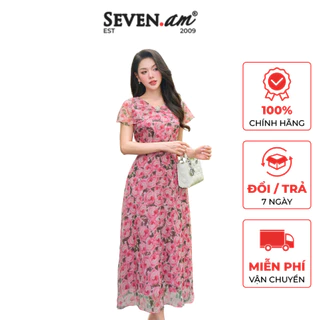 Đầm xòe họa tiết hoa hồng thời trang nữ Seven.AM H633643I