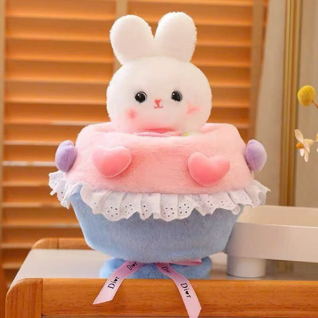 Bó hoa thỏ bằng bông có kèm túi và đèn nháy hình cute đáng yêu