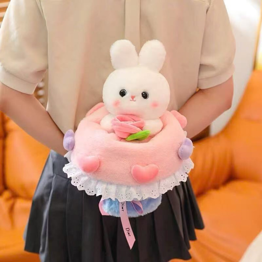 Bó hoa thỏ bằng bông có kèm túi và đèn nháy hình cute đáng yêu