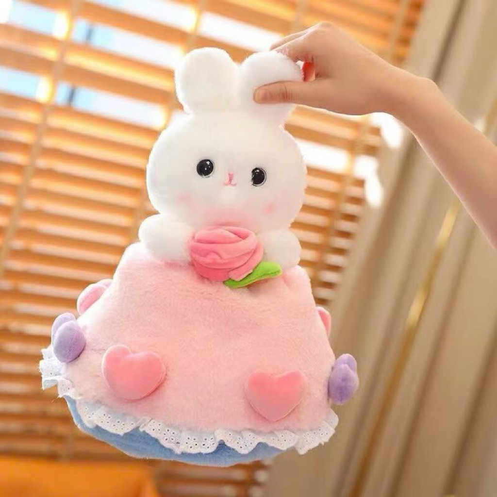Bó hoa thỏ bằng bông có kèm túi và đèn nháy hình cute đáng yêu
