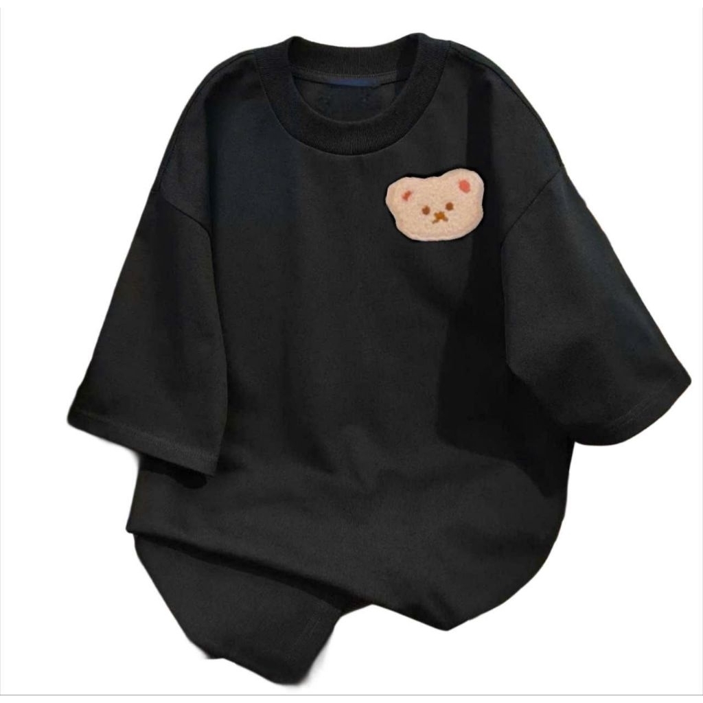 Áo phông form rộng tay lỡ chất vải cotton- in hình gấu ngực