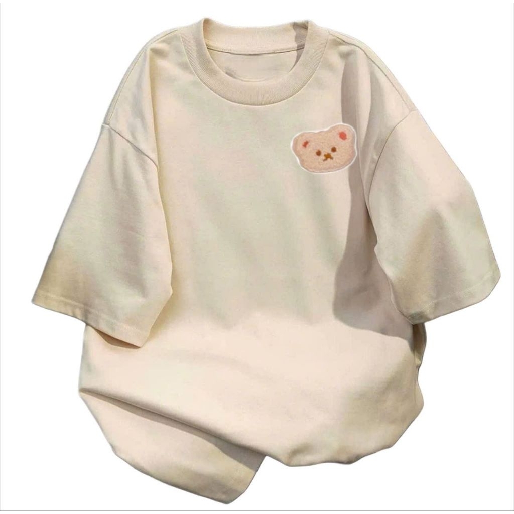 Áo phông form rộng tay lỡ chất vải cotton- in hình gấu ngực