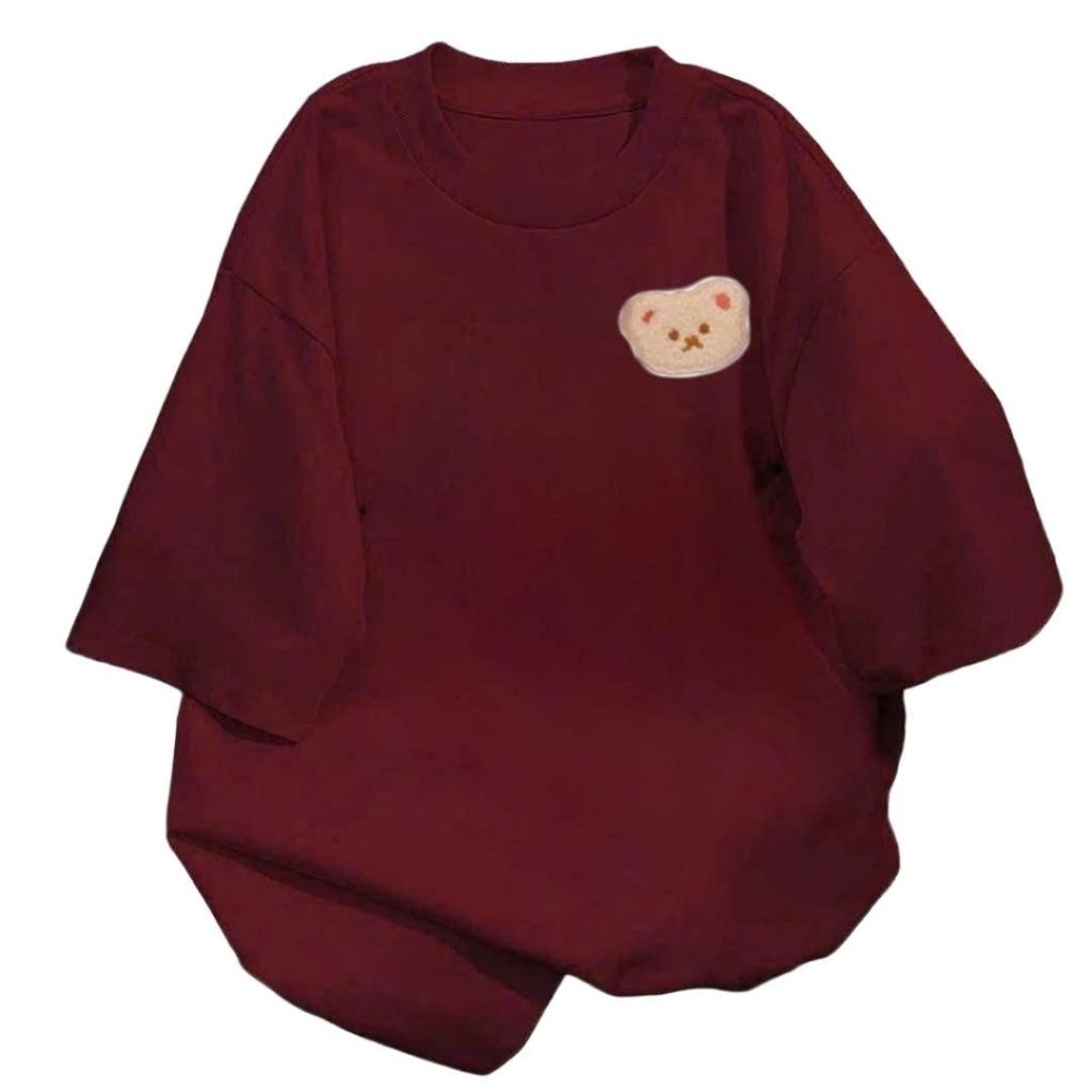 Áo phông form rộng tay lỡ chất vải cotton- in hình gấu ngực