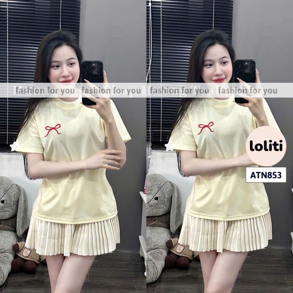 Áo phông form rộng tay lỡ chất vải cotton- nơ an pha in ngực