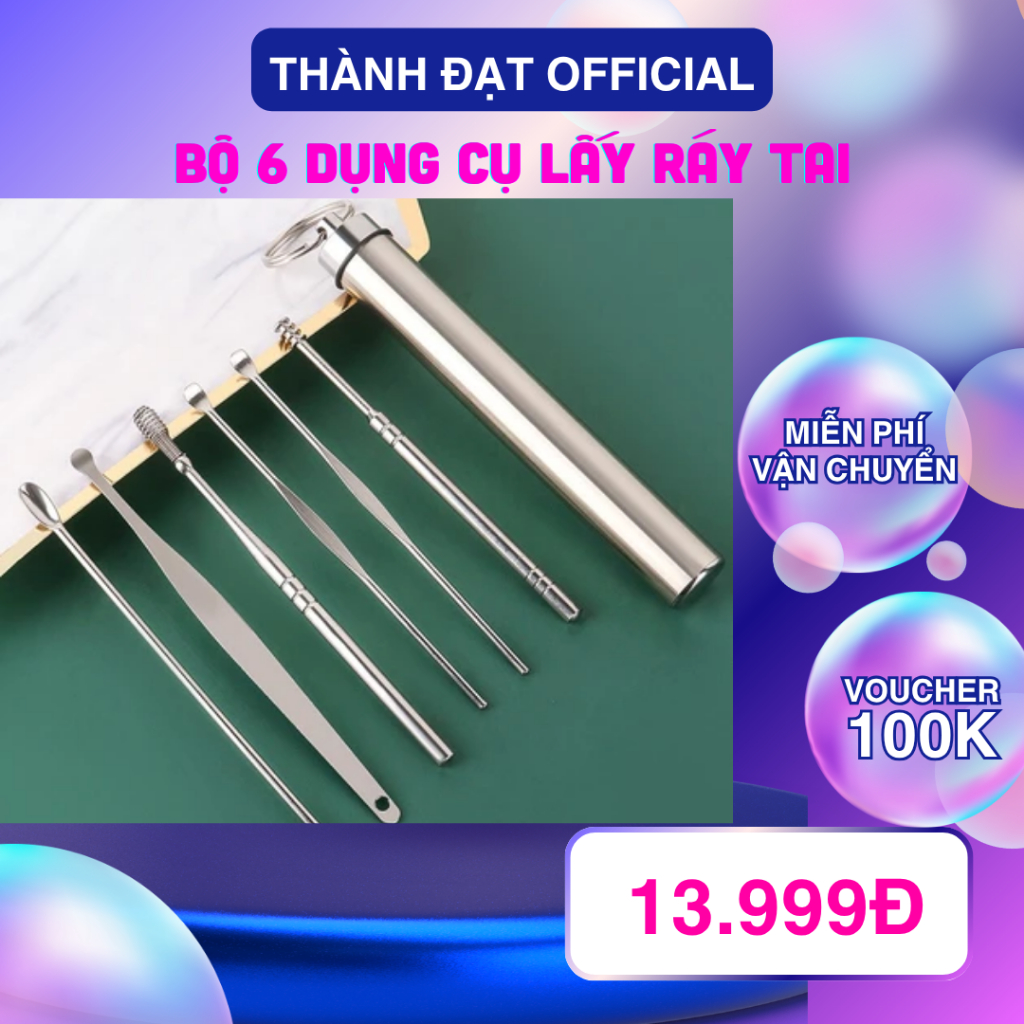 Bộ 6 Dụng Cụ Lấy Ráy Tai, Ngoáy Tai Bằng Thép Không Gỉ Có Móc Treo Chìa ...