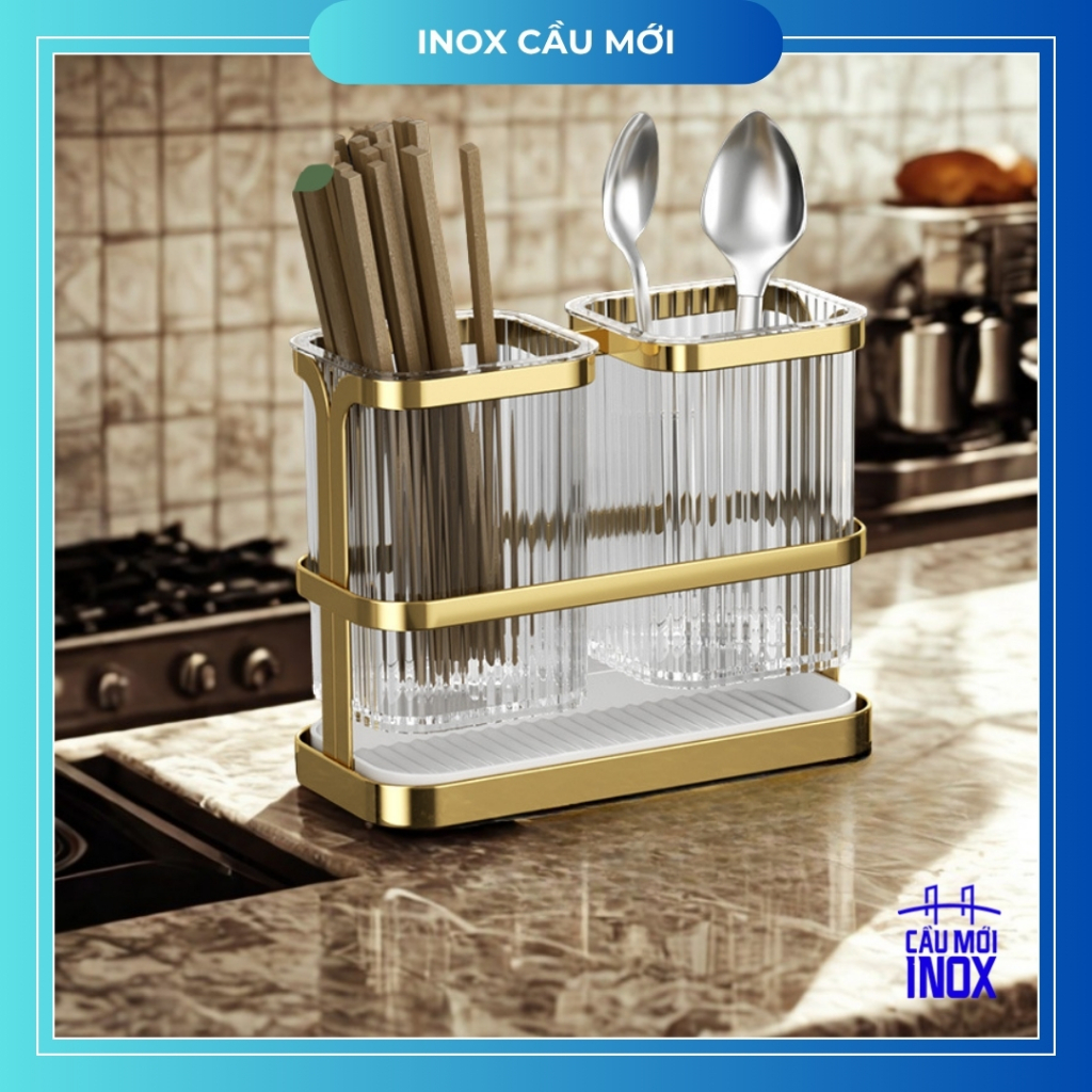 Ống đựng đũa muỗng để bàn/treo tường, khung thép carbon vuông chắc chắn, chịu lực 10kg cho nhà bếp