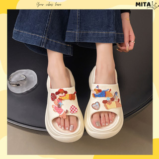 Dép quai ngang nữ, dép nữ đế cao 8cm cá tính kèm charm cún kiểu dáng dễ thương Hàn Quốc Mita QN-22
