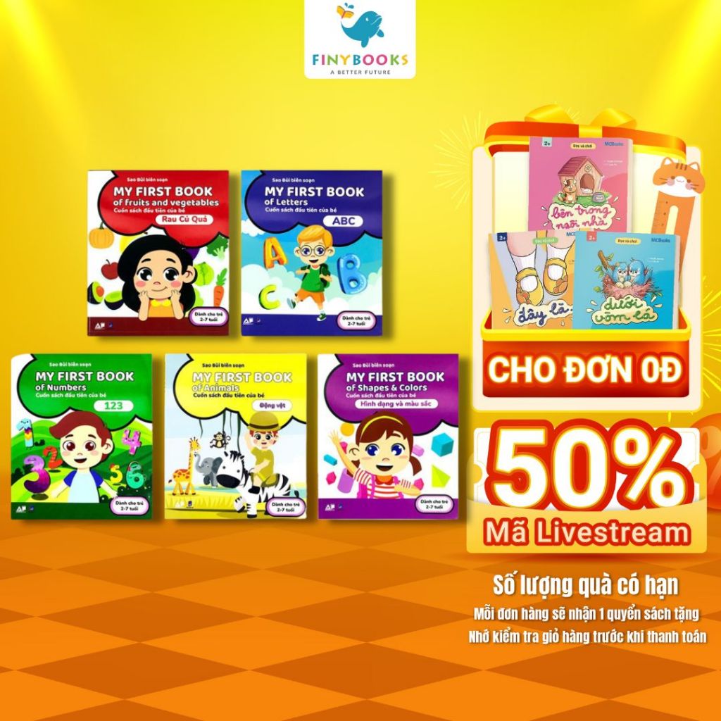 Bộ Sách Song Ngữ Đầu Tiên Cho Bé 2-7 tuổi My First Book: Numbers, Animals, Letters, Shapes Colors, Fruits- An Phước Book
