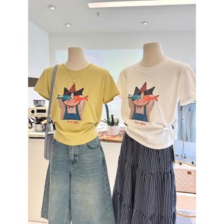 Áo thun ngắn tay cotton in hình, áo phông ngắn mặc đi chơi đi học cho nữ, in hình Hàn Quốc.