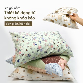 Vỏ gối nằm gối ôm Cotton HÂN VÕ 50x70 37x100 họa tiết hoa lá cao cấp, áo gối thoáng mát