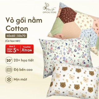 Vỏ gối nằm gối ôm Cotton HÂN VÕ 50x70 37x100 họa tiết hoa lá cao cấp, áo gối thoáng mát