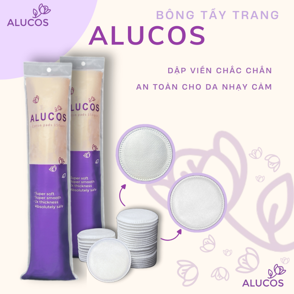 [Combo 05 gói + 03 gói + Lẻ gói] Bông Tẩy Trang Alucos 150 miếng/gói dạng tròn