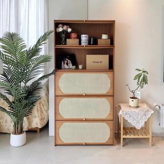 Tủ sách lắp ráp gỗ tre mây tre đan tủ sách nhiều ngăn Kệ sách cửa lật để truyện tranh tài liệu trang trí đồ