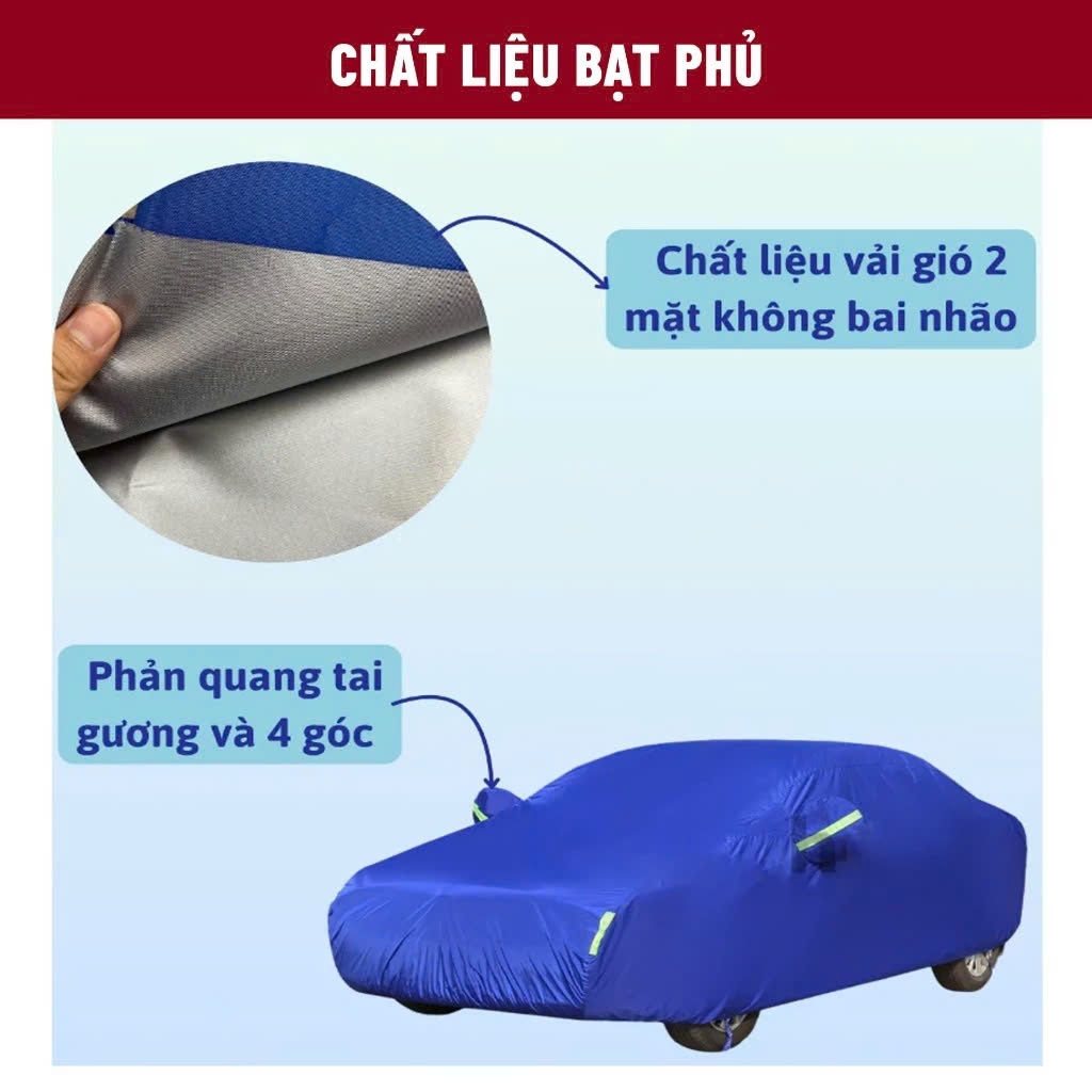 Bạt phủ ô tô chống nắng mưa vải dù, bạt phủ trùm xe hơi phủ nano bền đẹp phù hợp cho các dòng xe bạt xanh