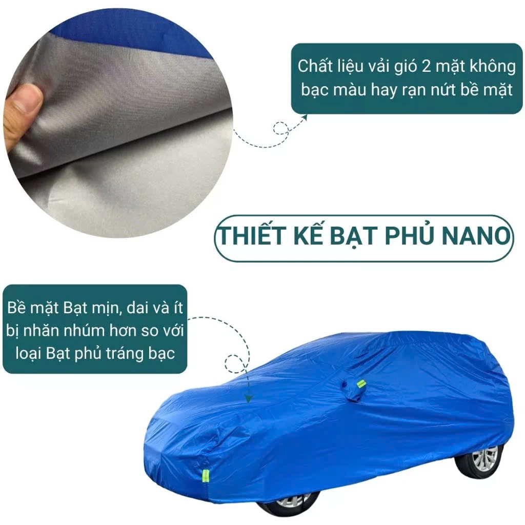 Bạt phủ ô tô chống nắng mưa vải dù, bạt phủ trùm xe hơi phủ nano bền đẹp phù hợp cho các dòng xe bạt xanh