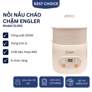Nồi Nấu Cháo Chậm Engler EL001 1L 6 Chức Năng Nấu Giữ Ấm Tốt Kèm Xửng Hấp