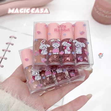MAGIC CASA Set 4 Son Bóng Mini Thỏ Gương - Sáng Da - Son Học Sinh Giá Rẻ