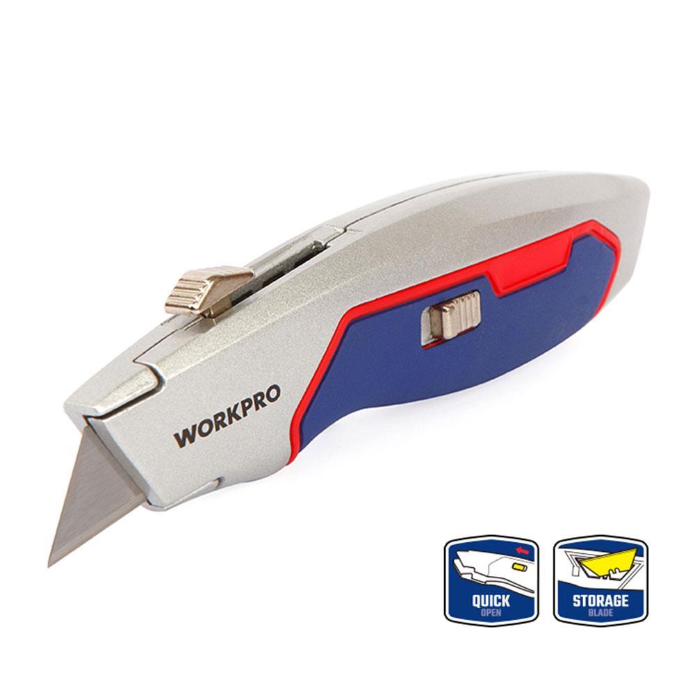 Dao rọc đa năng mở nhanh WORKPRO WP213011, thân dao bằng nhôm đúc, kèm theo 3 lưỡi dao - Hàng chính hãng