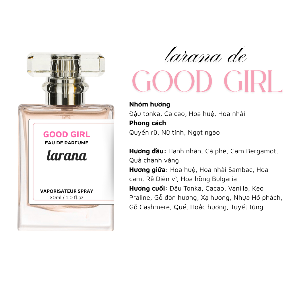 Nước hoa nữ Good Girl/Girl Rosé thương hiệu Larana hương thơm ngọt ngào quyến rũ, nữ tính dung tích tùy chọn