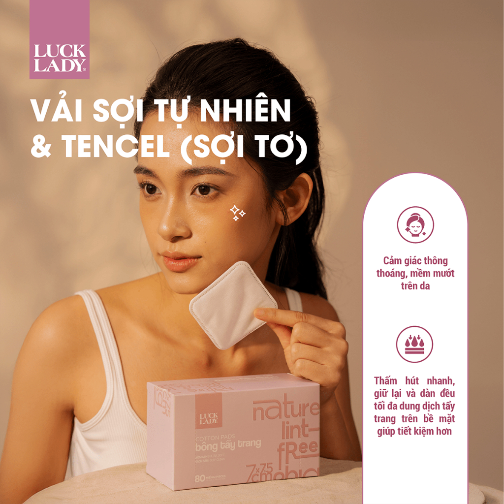 Bông tẩy trang Luck Lady cao cấp dạng hộp giấy 80 miếng/hộp, kích thước bông 7x7,5cm,mềm mịn, làm sạch da,an toàn cho da