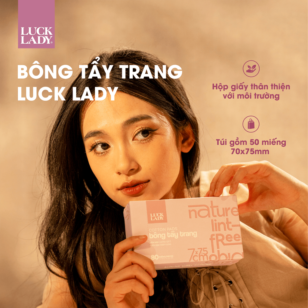 Bông tẩy trang Luck Lady cao cấp dạng hộp giấy 80 miếng/hộp, kích thước bông 7x7,5cm,mềm mịn, làm sạch da,an toàn cho da