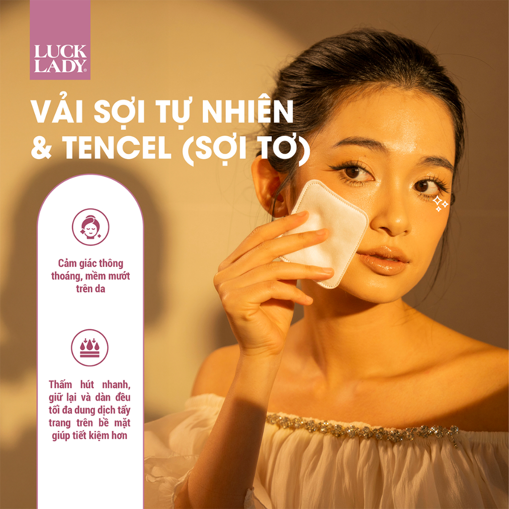 Combo 6 túi bông tẩy trang Luck Lady cao cấp dạng túi rút nhỏ gọn mang đi du lịch 50 miếng/túi, kích thước bông 7x7,5cm