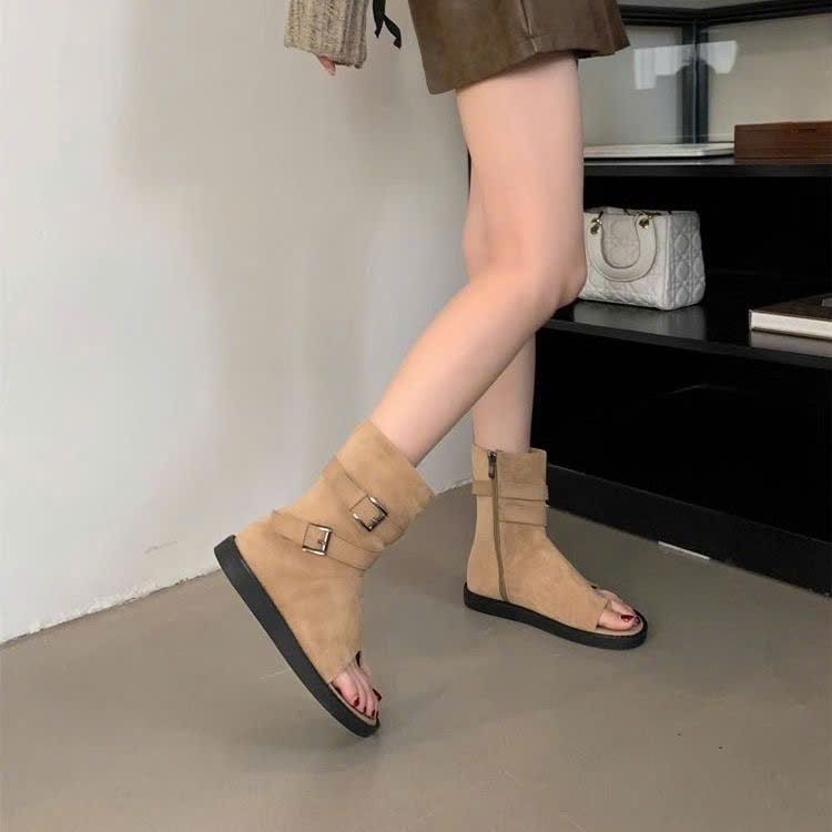 (Sẵn nâu 39, đen 40) Dép Sandal Cổ Cao Xỏ Ngón Da Lộn Kiểu La Mã Thời Trang Ulzzang