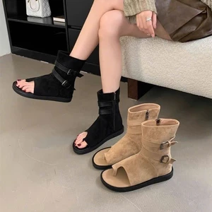 Dép Sandal Cổ Cao Xỏ Ngón Da Lộn Kiểu La Mã Thời Trang Ulzzang