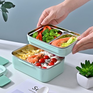 Hộp đựng cơm giữ nhiệt 2 ngăn inox nhựa pp, Hộp cơm lõi bằng Inox