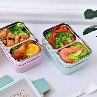 Hộp đựng cơm giữ nhiệt 2 ngăn inox nhựa pp, Hộp cơm lõi bằng Inox