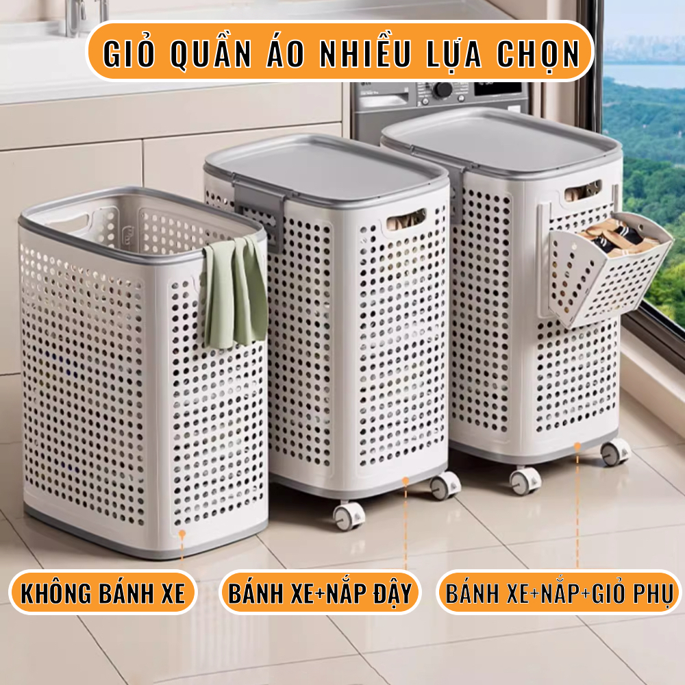 Giỏ đựng quần áo giặt DF-7243, giỏ quần áo làm bằng chất ABS có bánh xe di chuyển tiện lợi | BigBuy360 - bigbuy360.vn