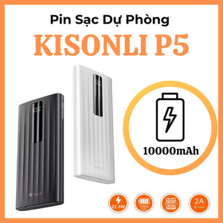 Pin Sạc Dự Phòng KISONLI P5 10000mAh – Sạc Nhanh 22.5W – 2 Cổng USB, 1 Cổng Type-C – Thiết Kế Mỏng