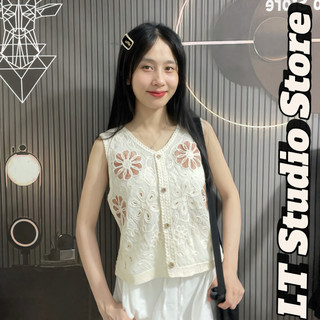 LT - Áo len nữ sát nách tanktop len đan mix vải thô boi hoa thêu siêu mềm mát 1035