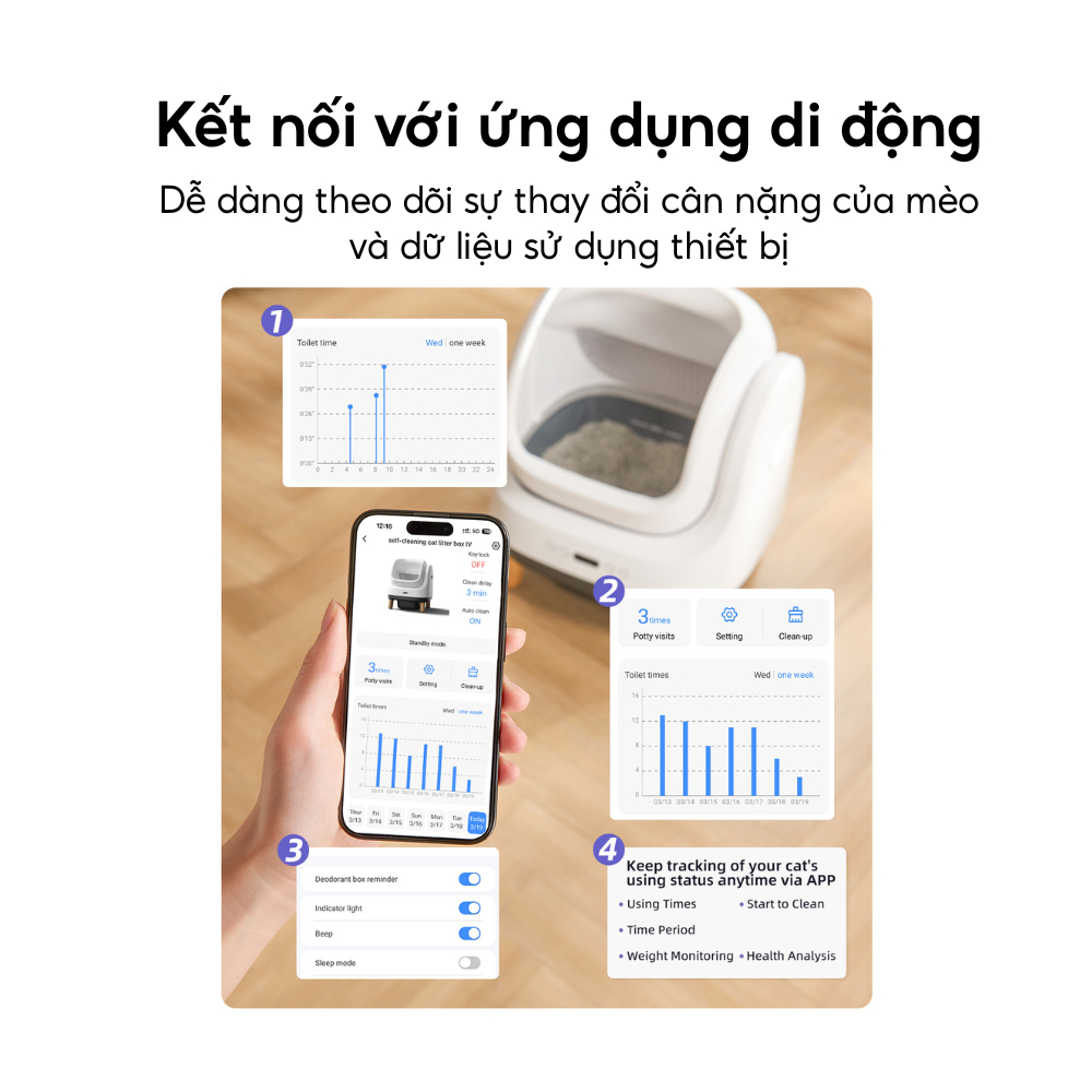 [Tặng Thảm] Máy Dọn Cát Mèo, Dọn Phân Mèo, Máy Vệ Sinh Lớn Cho Mèo HELIPET OPEN TOP