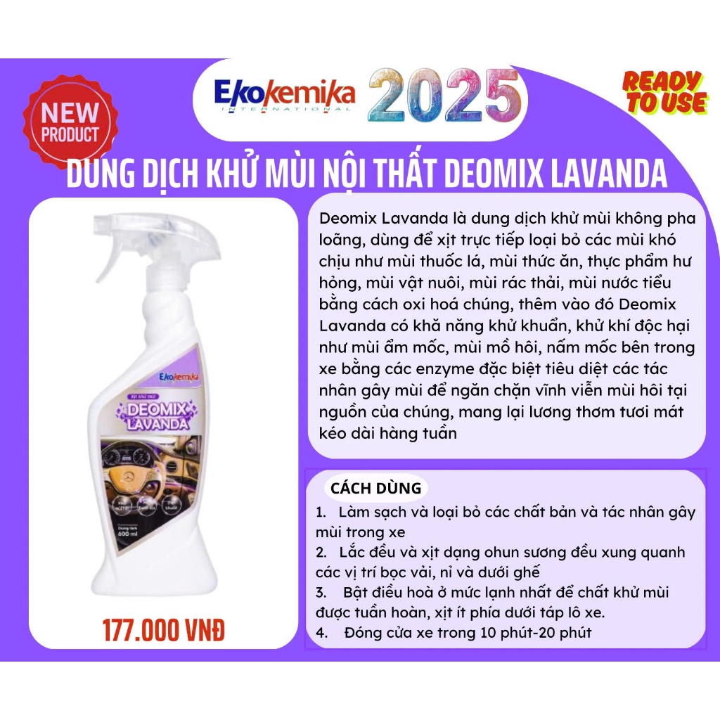 Dung dịch khử mùi nội thất Deo Mix Lavanda thương hiệu Ekokemika 600ml