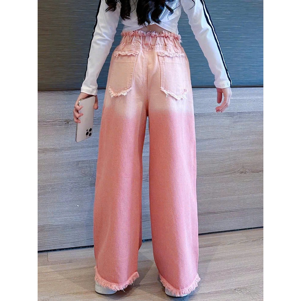 Quần jean dài ống rộng bé gái size đại và mẹ, quần ống suông kaki bé gái