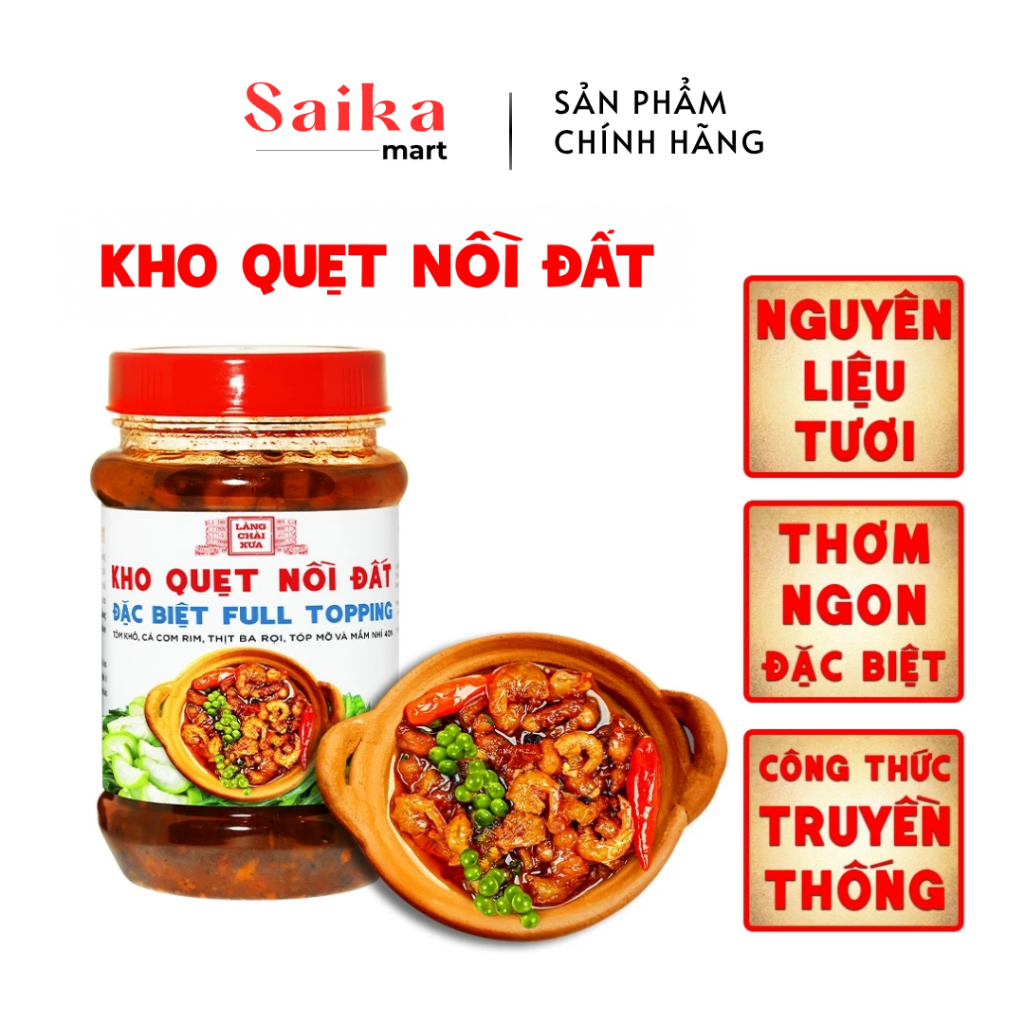 Kho quẹt nồi đất Làng Chài Xưa gồm tôm khô, cá cơm rim, thịt ba rọi ...