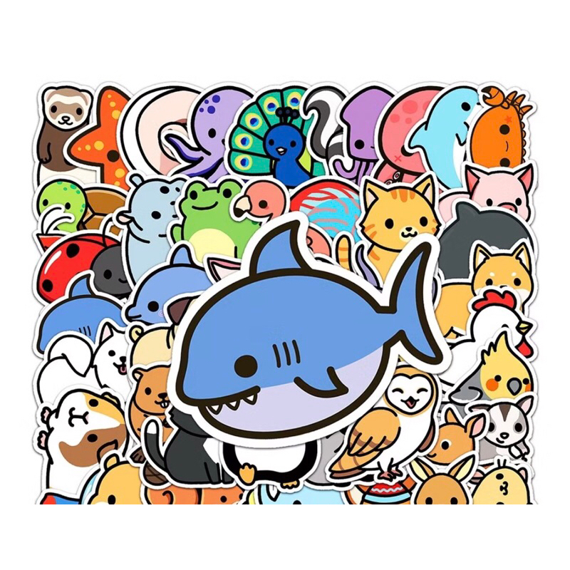 60 sticker các loài động vật dễ thương dành cho trẻ em  trang trí sổ tay note book laptop mũ bảo hiểm chống nước tốt