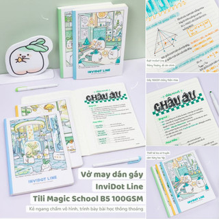 KLONG - Vở Kẻ Ngang May Dán Gáy Invidot Line Tili Magic School B5 80/120/200 Trang 100/76; MS: 206-207-208 ♥ Tập 100gsm
