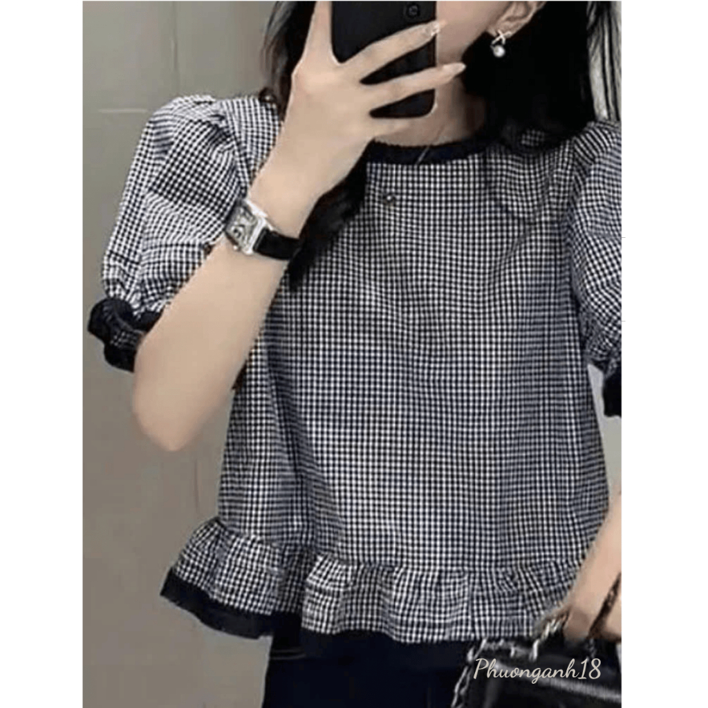 [Deal mở bán] Áo cổ tròn phối ren viền tay bèo tiểu thư